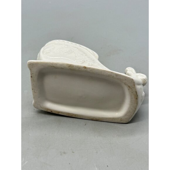 Vintage White Ceramic Sleigh Planter Candy cane Holder Used READ - Picture 6 of 6